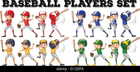 Les joueurs de baseball dans différentes positions illustration Illustration de Vecteur