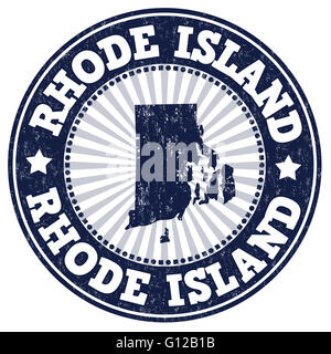 Grunge rubber stamp avec le nom et le site de Rhode Island, vector illustration Banque D'Images