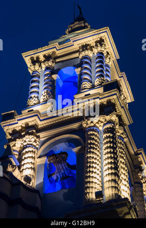 Nuit image de Templo Conventual de la Limpia Concepcion de Nuestra Senora, un 17e siècle Église Catholique Romaine Puebla, Mexique Banque D'Images