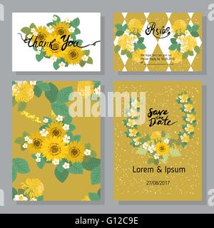 Tournesol fleurs, narcisses, fraise fleurs retro vintage, vector illustration Illustration de Vecteur