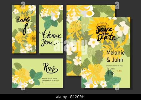 Tournesol fleurs, narcisses, fraise fleurs retro vintage, vector illustration Illustration de Vecteur