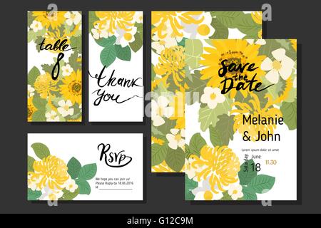 Tournesol fleurs, narcisses, fraise fleurs retro vintage, vector illustration Illustration de Vecteur