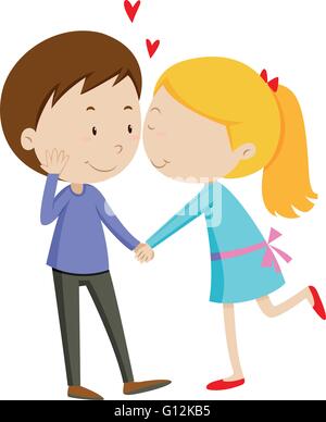 Girl kissing her boyfriend illustration Illustration de Vecteur