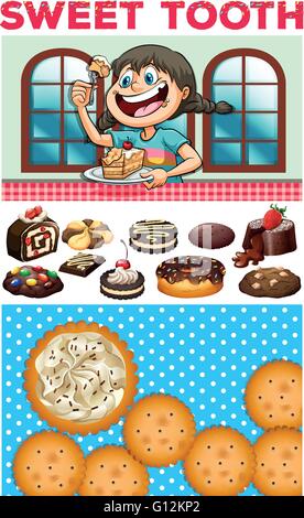 Girl eating dessert sur tableau illustration Illustration de Vecteur