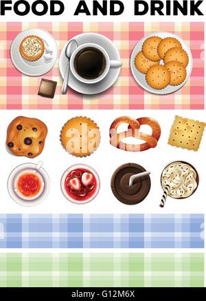 Différents types d'aliments et de boissons illustration Illustration de Vecteur