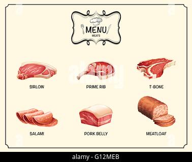 Différents types de produits de viande illustration Illustration de Vecteur