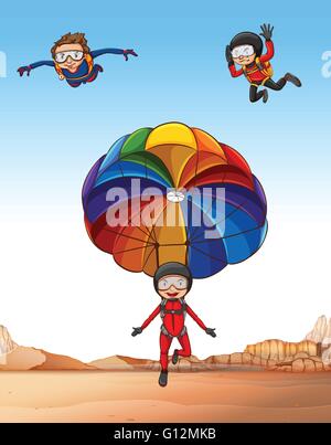 Trois personnes faisant du parachutisme illustration Illustration de Vecteur