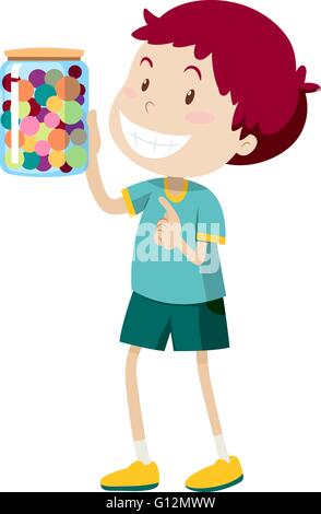 Boy carrying pot d'illustration bonbons Illustration de Vecteur