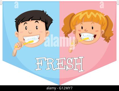 Garçon et fille se brosser les dents, illustration Illustration de Vecteur