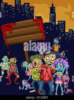 Zombies marcher dans la ville illustration Illustration de Vecteur