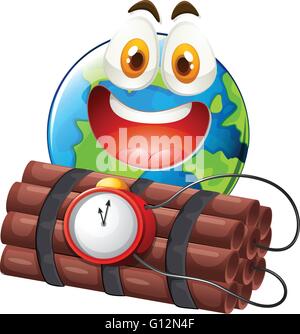 Terre avec happy face time bomb et illustration Illustration de Vecteur