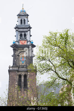 Clocher de l'église Westerkerk, Amsterdam, construit en 1637 Banque D'Images