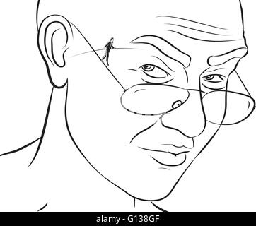 Vector illustration de la funambule sur le fil de bras de lunettes, comme le propriétaire d'un air suspicieux montres lunettes Illustration de Vecteur