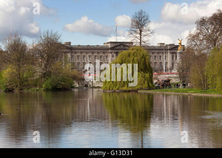 Ville de Londres, en Angleterre. Vue pittoresque de printemps St James Park Lake, avec le palais de Buckingham à l'arrière-plan. Banque D'Images