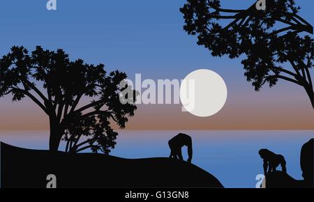 Illustration de la silhouette de gorille avec lune Illustration de Vecteur