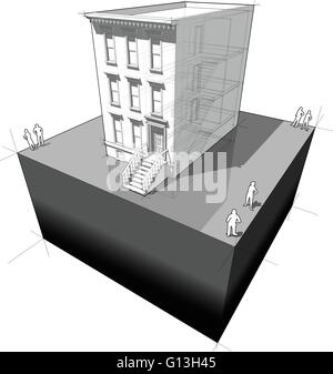 Schéma d'une maison de ville typiquement américaine (aka "brownstone") Illustration de Vecteur