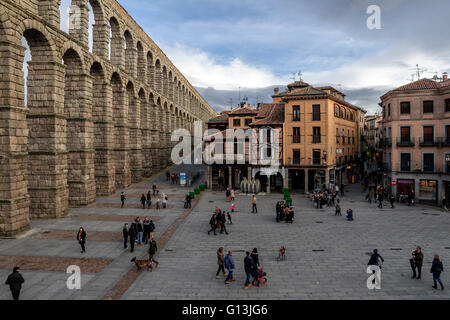 Aqueduc romain de Ségovie, Castille et Leon, Espagne Banque D'Images