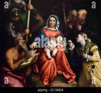 Lorenzo Lotto (ch. 1480-1556), le Mariage mystique de Sainte Catherine d'Alexandrie, et les Saints Jérôme, George, Sebastian, Anthon Banque D'Images