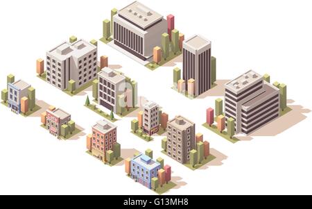 Bâtiments isométriques vectorielles Illustration de Vecteur