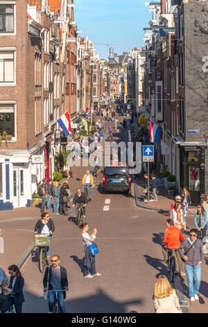 9 Rue d'Amsterdam. Trois des neuf, Negen Straatjes ils Amsterdam. Vue de Runstraat à Huidenstraat et Wijde Heisteeg. Banque D'Images