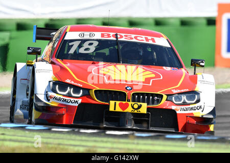 Hockenheim, Allemagne. Le 08 mai, 2016. Le pilote brésilien Augusto Farfus de BMW Team MTEK dans son BMW M4 en action pendant une session de formation pour la deuxième course de la Masters allemand de voitures de tourisme (DTM) à Hockenheim, Allemagne, 08 mai 2016. Photo : UWE ANSPACH/dpa/Alamy Live News Banque D'Images