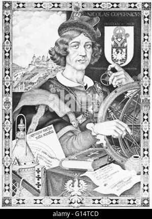 Nicolaus Copernicus (19 février 1473 - 24 mai 1543) était un mathématicien et astronome de la Renaissance, d'une ascendance prussienne, qui a élaboré un modèle de l'univers qui a placé le soleil plutôt que de la Terre au centre de l'univers. Ce système. Banque D'Images