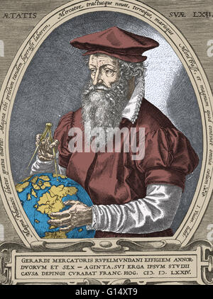 Gerardus Mercator (5 mars 1512 - Décembre 2,1594) était un cartographe flamand. Il est né Gerard de gemor ou de Cremer (Mercator est la forme latinisée de son nom). La carte de Mercator de décisions a commencé quand il a produit une carte de la Palestine en 1537. En 1538, il prod Banque D'Images