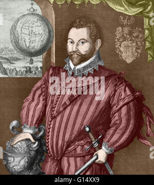 Sir Francis Drake, Vice-amiral (1540-1596) était un capitaine anglais, corsaire, navigator, la bave), explorer et politicien de l'ère élisabéthaine. Il était commandant en second de la flotte anglaise contre l'Armada espagnole en 1588. Il a effectué le seco Banque D'Images