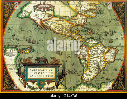 Une carte de l'Amérique du Nord et du Sud publié en 1584 par Abraham Ortelius. Banque D'Images