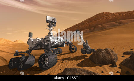 Illustration de la NASA Mars Rover Curiosity, devant être lancé entre le 25 novembre et le 18 décembre 2011 et de la terre sur Mars entre le 6 et 20 août 2012. La curiosité a surtout pour but d'évaluer si Mars est, ou n'a été, un environnement abl Banque D'Images