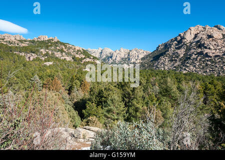 Vues de la Pedriza de Canto Cochino, dans le parc national des montagnes de Guadarrama, Madrid, Espagne Banque D'Images