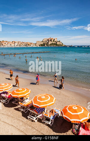 Vue de la Citadelle depuis la plage, Calvi, Haute-Corse, Corse, France Banque D'Images