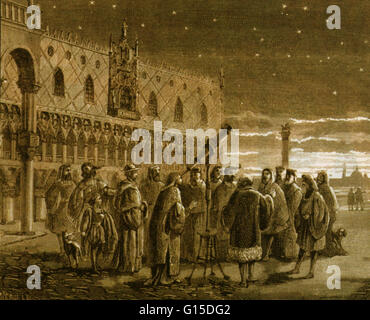 Galilée et son télescope à Venise. 1609. Galileo montre les satellites de Jupiter de sénateurs vénitiens. Galileo Galilei (15 février 1564 - 8 janvier 1642) était un physicien italien, mathématicien, astronome et philosophe qui a joué un rôle majeur dans Banque D'Images