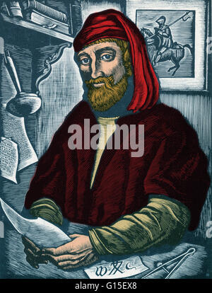 Une gravure sur bois de William Caxton par l'artiste américaine Brussel-Smith Bernard (1914-1989). William Caxton (1422 ?-1492) était un marchand anglais, diplomate, écrivain et de l'imprimante. En ce qui est connu, il a été la première personne à travailler en anglais qu'une imprimante et de l'If Banque D'Images