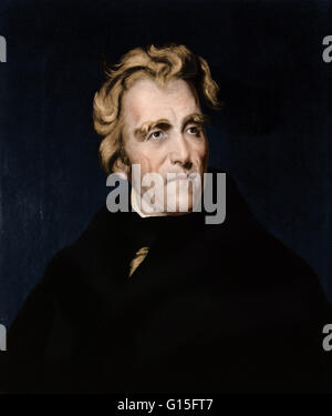 Renforcement de couleur Photographie de Jackson. Andrew Jackson (15 mars 1767 - 8 juin 1845) a été le septième président des États-Unis (1829-1837). Il était un homme politique et général de l'armée qui a vaincu les Indiens Creek à la bataille de Horseshoe Bend (1814), Banque D'Images