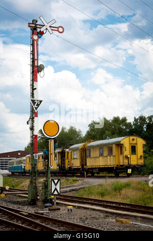 DEU, Germnay, région de la Ruhr, Bochum, musée du chemin de fer dans le quartier ancien, Dahlhausen signaux et ancienne gare. Banque D'Images