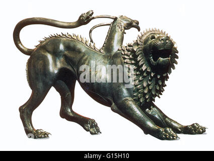 La chimère d'Arezzo, un 5ème siècle B.C. sculpture en bronze, est l'un des exemples les mieux connus de l'art étrusque, la chimère est une créature appartenant à la mythologie grecque, comprenant plusieurs parties d'animaux (lion, chèvre et serpent). Banque D'Images