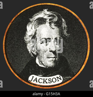 Andrew Jackson (15 mars 1767 - 8 juin 1845) a été le septième président des États-Unis (1829-1837). Il était un homme politique et général de l'armée qui a vaincu les Indiens Creek à la bataille de Horseshoe Bend (1814), et les Britanniques à la bataille de la Nouvelle Orléans Banque D'Images