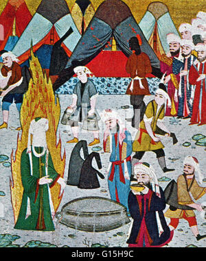 Une miniature persane tirée du Siyer-i Nebi est une épopée turque au sujet de la vie de Mahomet, achevée vers 1388. Le Sultan Ottoman Murad III a commandé une somptueuse illustration exemplaire de l'œuvre. Le calligraphe Lutfi Abdullah a terminé le travail en 1595 Banque D'Images