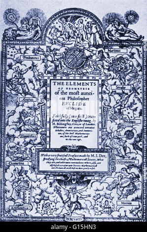 La première édition de d'Euclide de géométrie d'être imprimés en anglais (traduit par Sir Henry Billingsley et publié en 1570) a effectué une erreur sur sa page de titre. La mauvaise d'Euclid a été nommé en tant qu'auteur. Euclid (sens, bonne gloire, 300 avant J.-C.) était un Banque D'Images