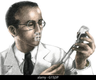 Jonas Edward Salk. Le microbiologiste américain Jonas Edward Salk (b.1914). Dans les années 40, d'autres microbiologistes comme l'American Enders a mis au point de nouvelles techniques pour produire des cultures de virus de la polio en quantités suffisantes pour l'expérimentation. Cette affichée en regard Banque D'Images