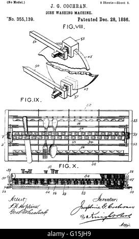 J.G. Cochran lave Lave-linge brevet. Josephine Garis Cochran (1839-1913) a fait le premier lave-vaisselle mécanique en 1886. Elle a d'abord mesuré la vaisselle. Alors elle construit des compartiments, chaque fil spécialement conçu pour s'adapter indifféremment à plaques, tasses, ou s Banque D'Images