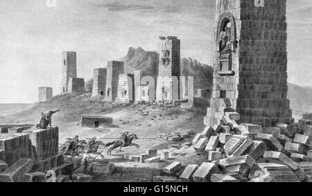 Palmyre était une ville ancienne dans le centre de la Syrie, fondée entre le 1er et le 2ème siècle de notre ère. Dans l'antiquité, il était situé dans une oasis à 215 km au nord-est de Damas et à 180 km au sud-ouest de l'Euphrate à Deir Ez-zor et était un élément vital pour l'arrêt de la caravane trav Banque D'Images