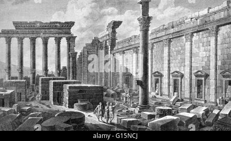 Palmyre était une ville ancienne dans le centre de la Syrie, fondée entre le 1er et le 2ème siècle de notre ère. Dans l'antiquité, il était situé dans une oasis à 215 km au nord-est de Damas et à 180 km au sud-ouest de l'Euphrate à Deir Ez-zor et était un élément vital pour l'arrêt de la caravane trav Banque D'Images