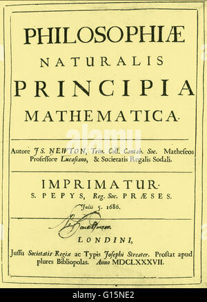 La page de titre d'Isaac Newton, Philosophiae Naturalis Principia Mathematica '' (première question, première édition, Londres, 1687), l'une des plus importantes étapes dans la science. Jette les bases pour la plupart de la mécanique classique. Banque D'Images