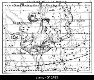 Ophiuchus est une grande constellation situé autour de l'équateur céleste. Il est généralement représenté comme un homme tenant le serpent qui est représenté par la constellation du Serpent. Serpens est unique parmi les constellations modernes en étant divisé en deux Banque D'Images