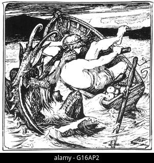 Illustration par H.J. Ford pour 'Hans, le Mermaid's Son' d'Andrew Lang, le livre de Fée Rose. Mermen mythique sont équivalents masculins et des contreparties de sirènes, les créatures légendaires qui ont la forme d'un homme de la taille et des poissons-comme fr Banque D'Images