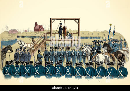 L'exécution de John Brown. John Brown (1800-1859), un abolitionniste blanc, a tenté de lancer une révolte d'esclaves armés en saisissant un arsenal militaire de Harpers Ferry en Virginie en 1859. Il a été défait par un détachement de Marines dirigée par le Colonel Robert E. Lee. John Banque D'Images