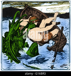 Illustration colorisée par H.J. Ford pour 'Hans, le Mermaid's Son' d'Andrew Lang, le livre de Fée Rose. Mermen mythique sont équivalents masculins et des contreparties de sirènes, les créatures légendaires qui ont la forme d'un homme de la taille et sont fi Banque D'Images