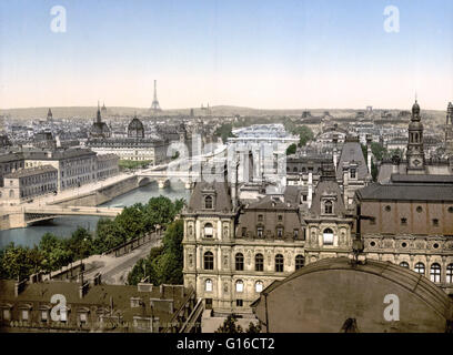 Panorama des sept ponts, Paris, France, vers 1890-1900. La Seine est une rivière longue de 482 km et une importante voie navigable commerciale circulant dans Paris et dans la Manche au Havre. Il y a 37 ponts à l'intérieur de Paris et des douzaines de plus spanni Banque D'Images